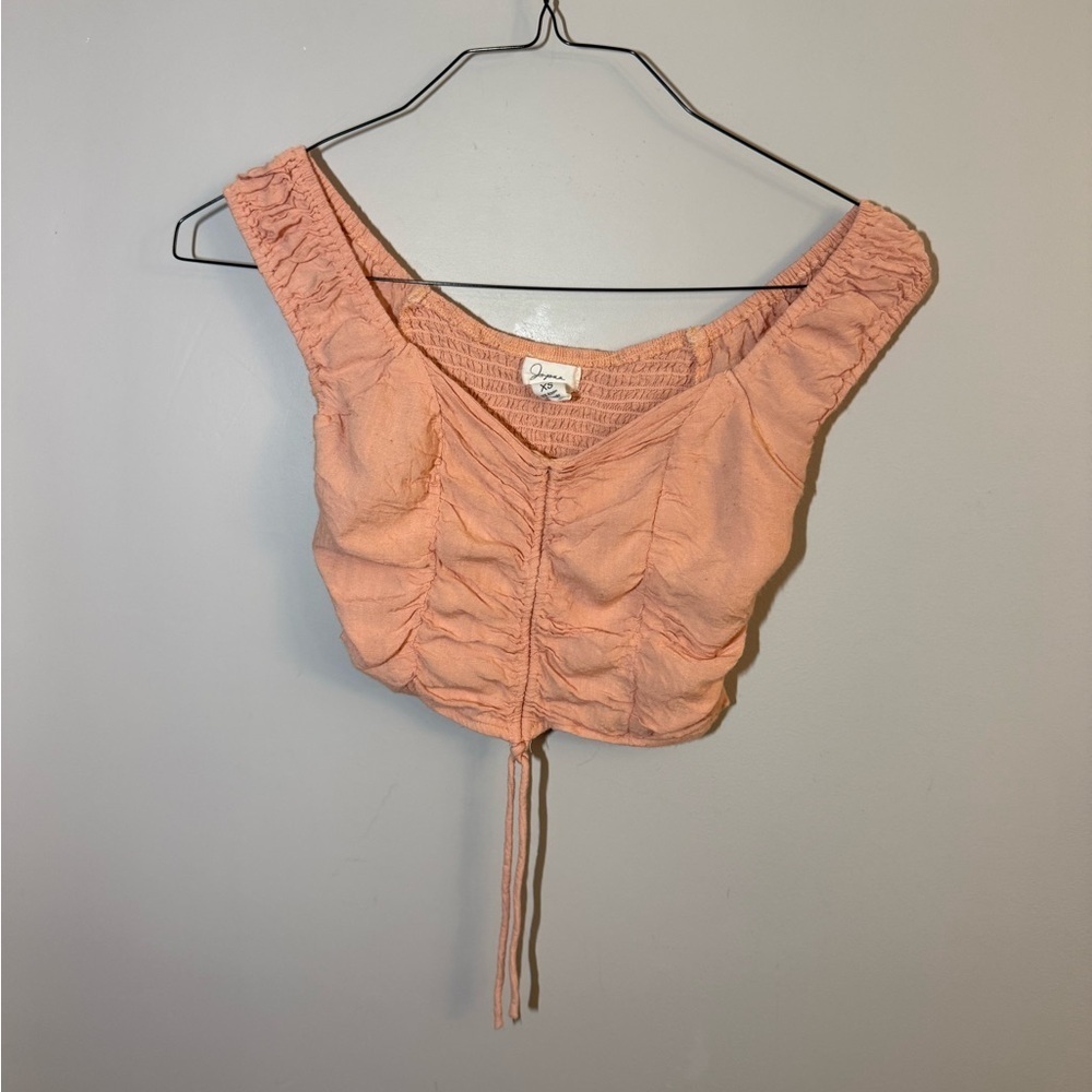 Japna Peach Smocked Crop Top Ruched Front XS